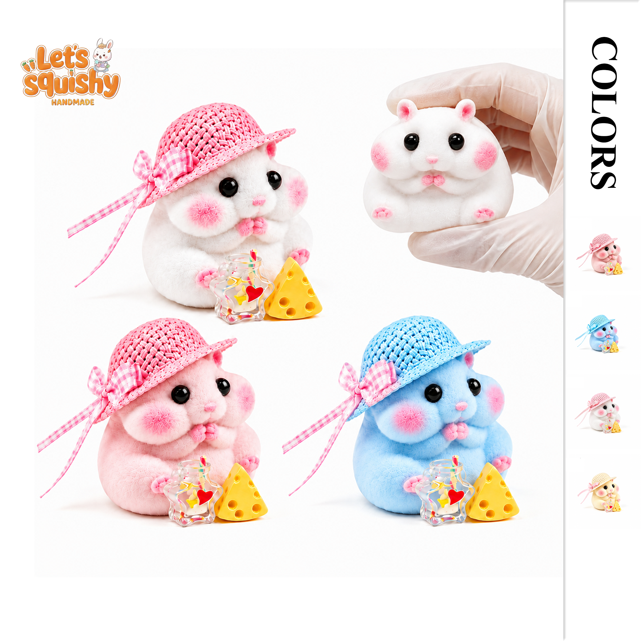 Letssquishy Chubby Hamster Mochi Taba Squishy — Colorful "Cheeky" Animal Series — Handmade Soft Marshmallow Texture Stress Relief Toy