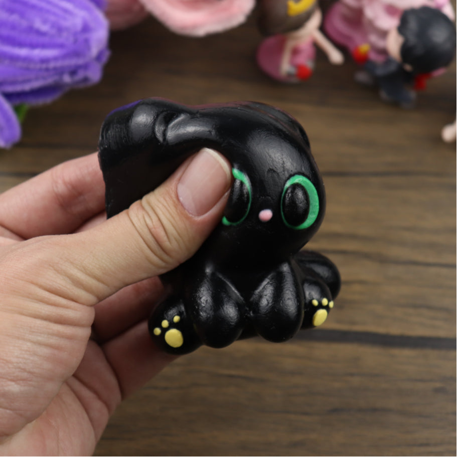 Letssquishy Taba スクイーズ：ブラックトゥースレスドラゴン - 手作りシリコンスクイーズフィジェットトイ