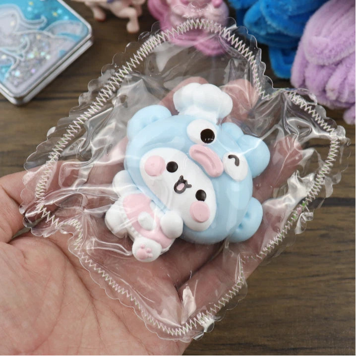 Letssquishy Taba Squishy: Fish Headset Chef White Bear – Handmade Silicone Squishy Fidget Toy