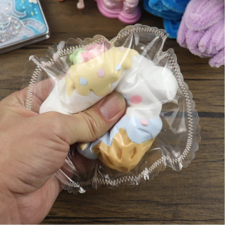 Letssquishy Taba Squishy：白い耳の子犬のアイスクリーム – 手作りシリコンスクイーズフィジェットトイ