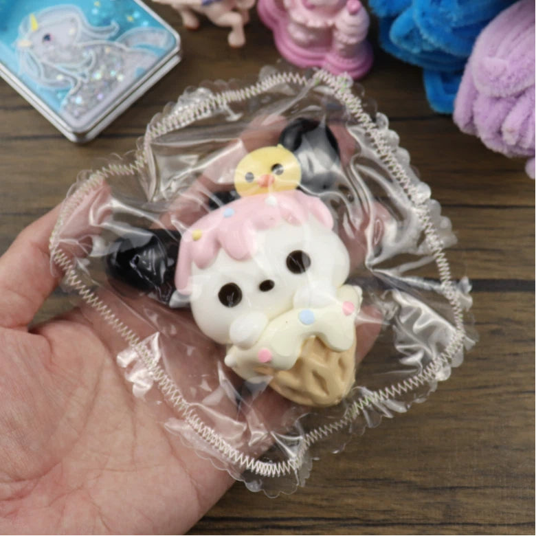 Letssquishy Taba Squishy：黒い耳の子犬のアイスクリーム – 手作りシリコンスクイーズフィジェットトイ