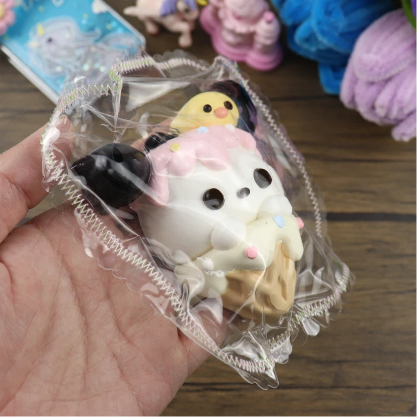 Letssquishy Taba Squishy：黒い耳の子犬のアイスクリーム – 手作りシリコンスクイーズフィジェットトイ