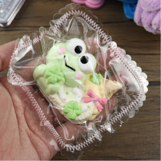 Letssquishy Taba Squishy: Frog Ice Cream Swiss Roll – Handmade Silicone Squishy Fidget Toy