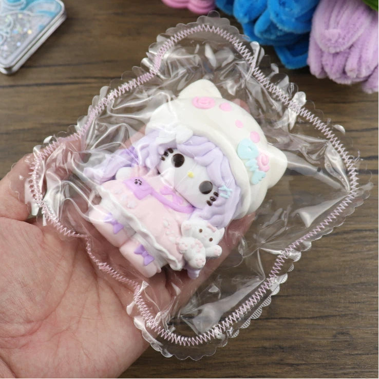 Letssquishy Taba Squishy：紫色の髪の白い毛の子猫 - 手作りシリコンスクイーズフィジェットトイ