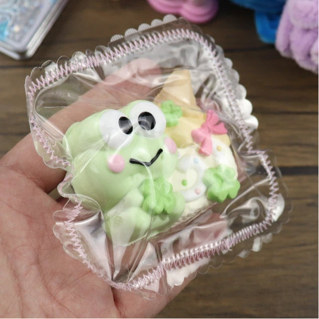 Letssquishy Taba Squishy: Frog Ice Cream Swiss Roll – Handmade Silicone Squishy Fidget Toy