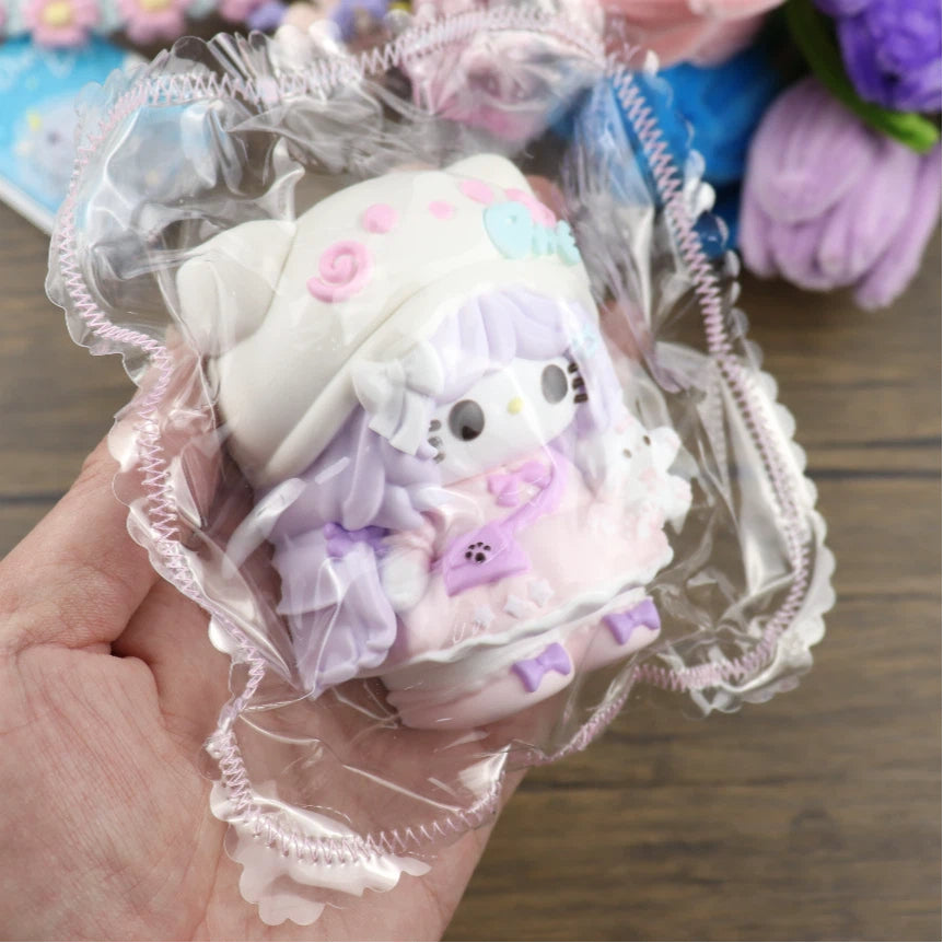 Letssquishy Taba Squishy：紫色の髪の白い毛の子猫 - 手作りシリコンスクイーズフィジェットトイ