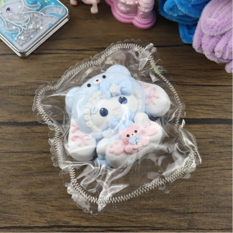 Letssquishy Taba Squishy：小さな白い子犬用ブルーベアヘッドカバー - 手作りシリコンスクイーズフィジェットトイ