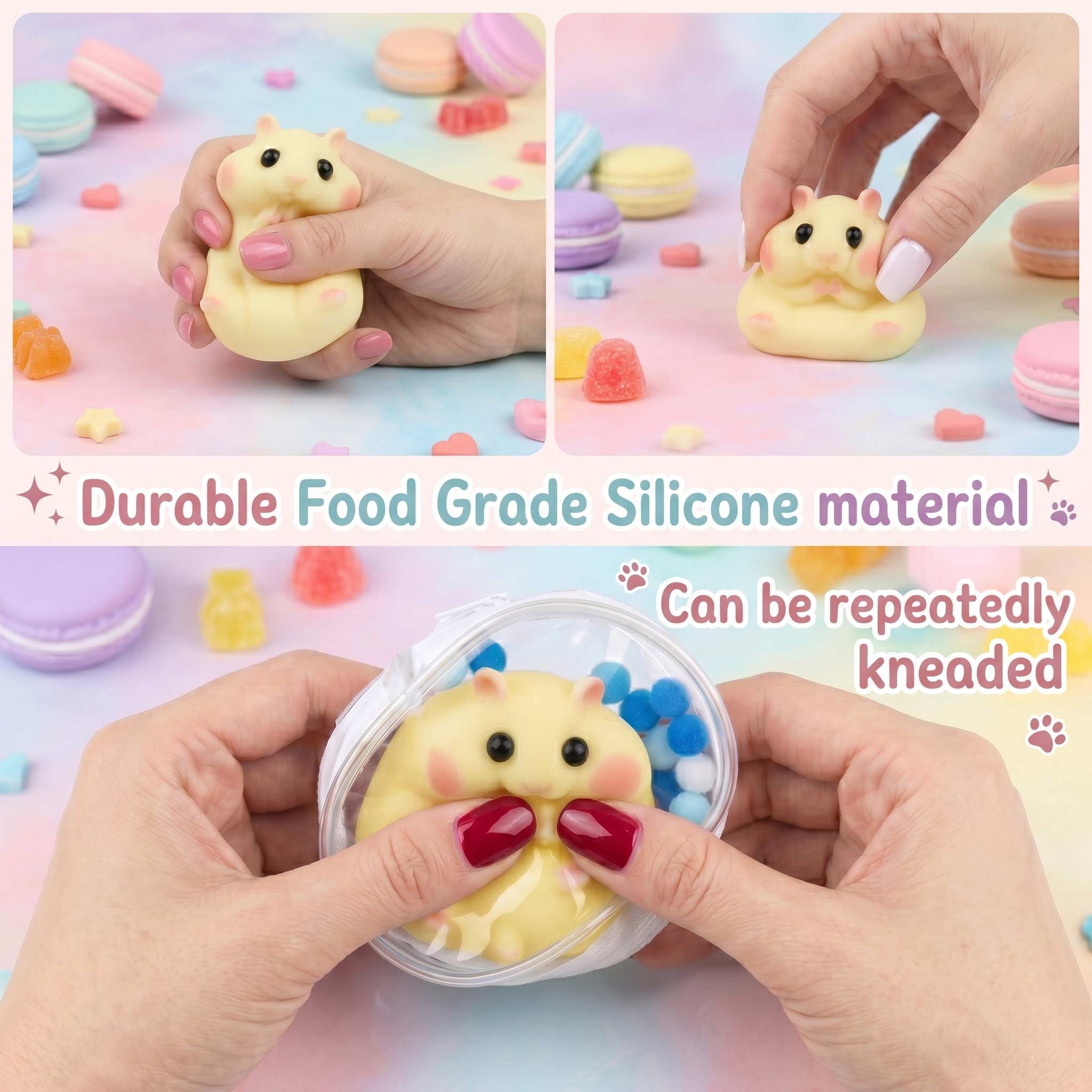 Letssquishy Chubby Hamster Mochi Taba Squishy — Colorful "Cheeky" Animal Series — Handmade Soft Marshmallow Texture Stress Relief Toy