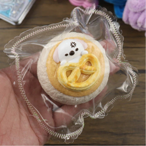 Letssquishy Grumpy Character Pretzel Bun Taba Squishy — Realistic Bakery Dessert Silicone Toy — Handmade "Soft Butter" Texture Stress Relief Fidget