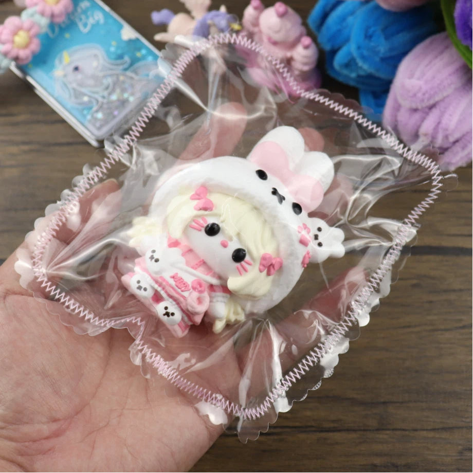 Letssquishy Taba Squishy：白いウサギの頭をかぶった子猫 - 手作りシリコンスクイーズフィジェットトイ