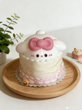 Letssquishy かわいいケーキ型収納ボックス ピンクのリボン付き - 漫画の顔の装飾オーガナイザー