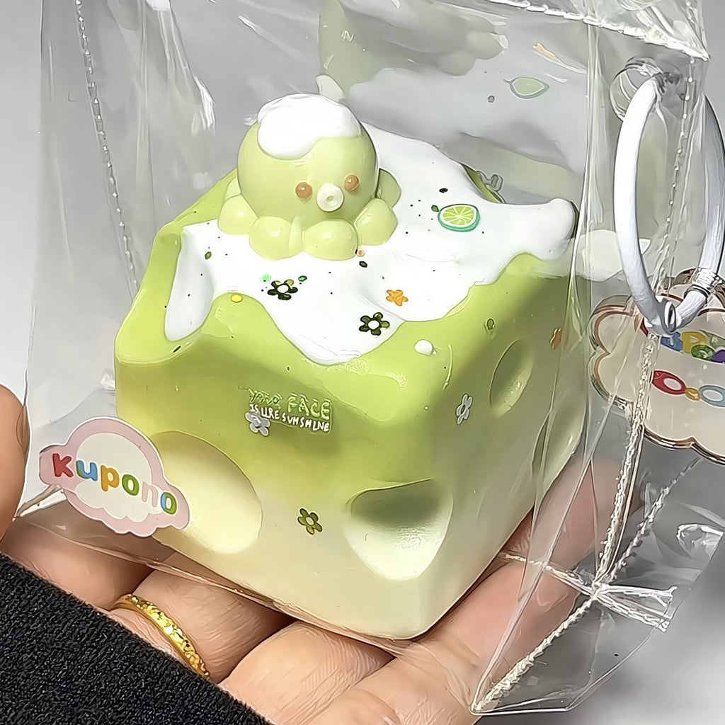 Letssquishy Taba Squishy: 小さなタコのグリーンチーズケーキ – 手作りシリコンデザートフィジェットトイ