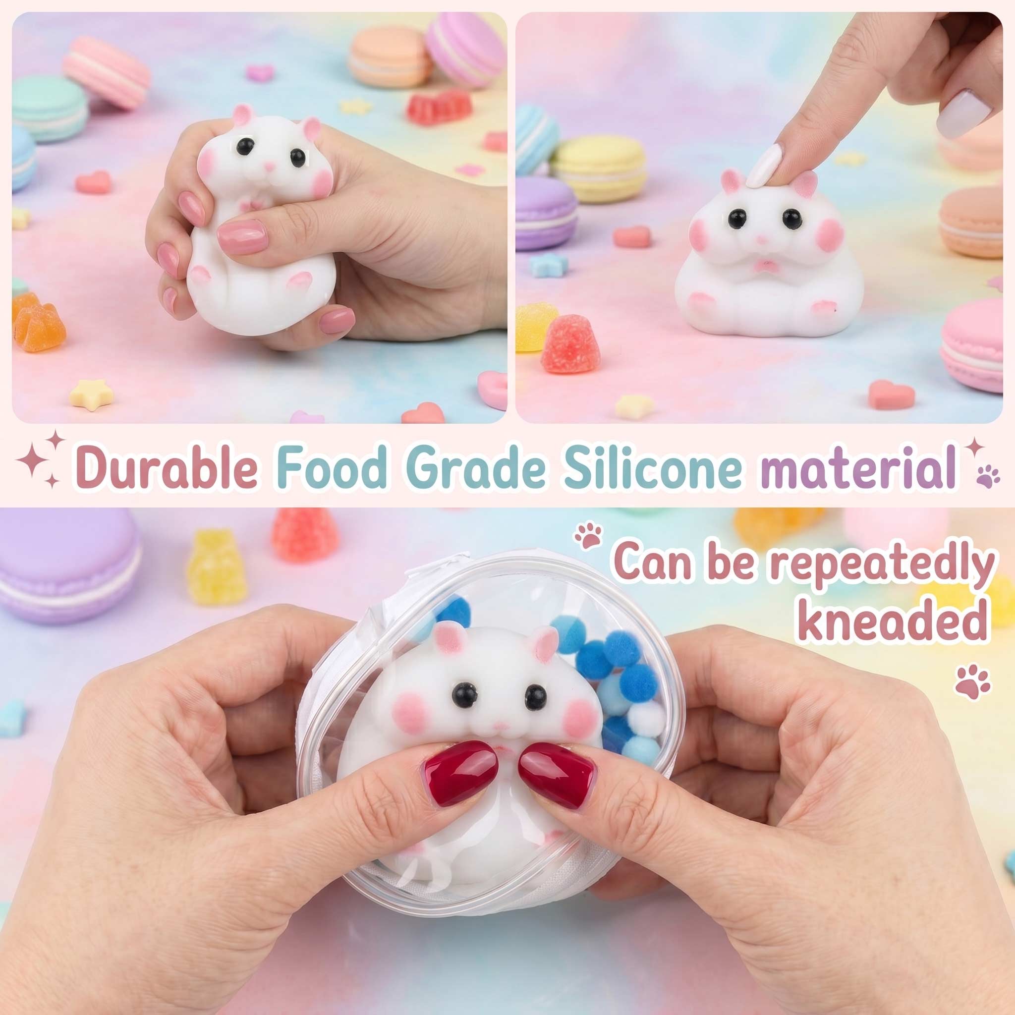 Letssquishy Chubby Hamster Mochi Taba Squishy — Colorful "Cheeky" Animal Series — Handmade Soft Marshmallow Texture Stress Relief Toy