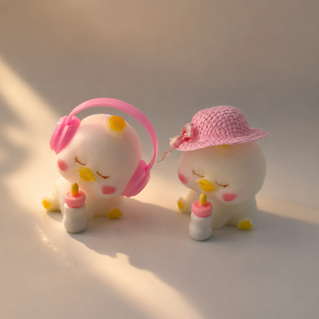 LETSSQUISHY Handmade Taba Duck Squishy Toy Set, Ultra-Soft Flocking Silicone Squeeze Sensory Fidget Toys, Cute Mochi Duck Desk Decor for Stress Relief, Collectible Gift with Removable Hat, Baby Bottle & Headphone Accessories