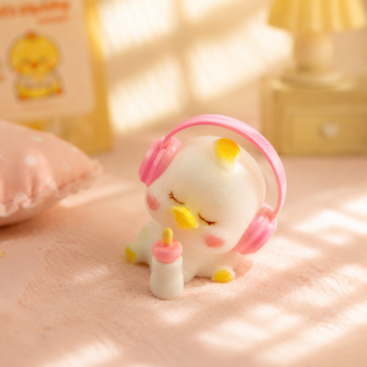 LETSSQUISHY Handmade Taba Duck Squishy Toy Set, Ultra-Soft Flocking Silicone Squeeze Sensory Fidget Toys, Cute Mochi Duck Desk Decor for Stress Relief, Collectible Gift with Removable Hat, Baby Bottle & Headphone Accessories