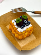 Letssquishy Taba Squishy: Realistic Mangosteen & Blueberry Waffle – Handmade Silicone Dessert Fidget Toy