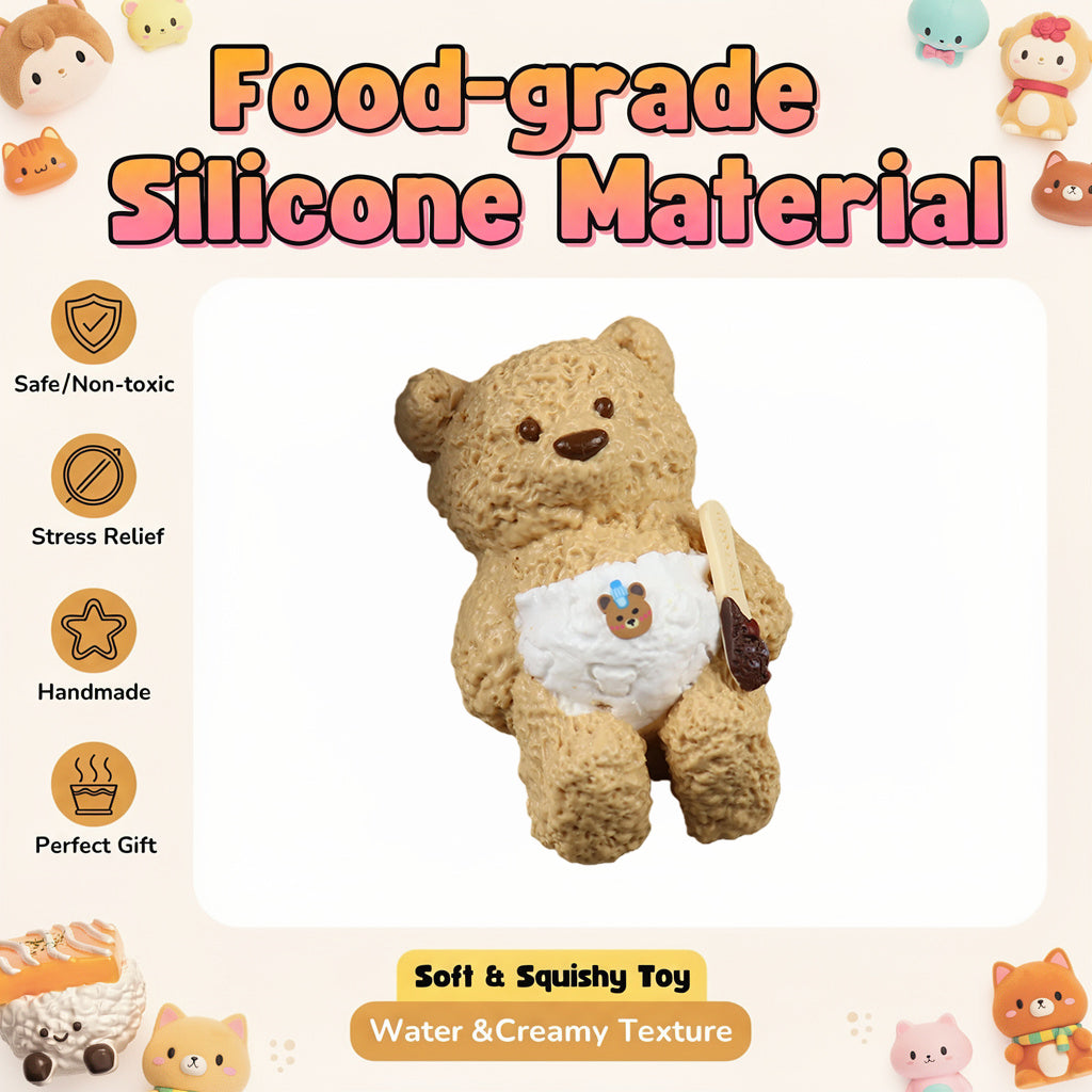 Letssquishy Taba Squishy：ハチミツを食べる小さな茶色のクマの白いパンツ - 手作りシリコンデザートフィジェットトイ