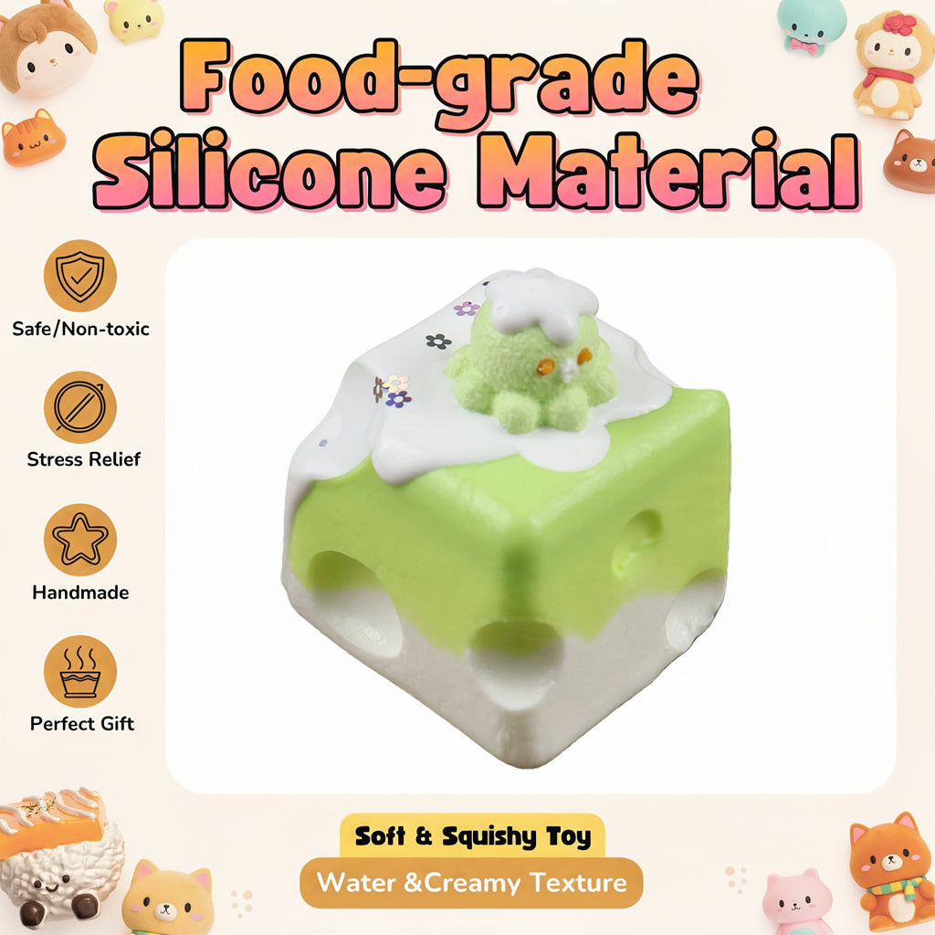 Letssquishy Taba Squishy: 小さなタコのグリーンチーズケーキ – 手作りシリコンデザートフィジェットトイ