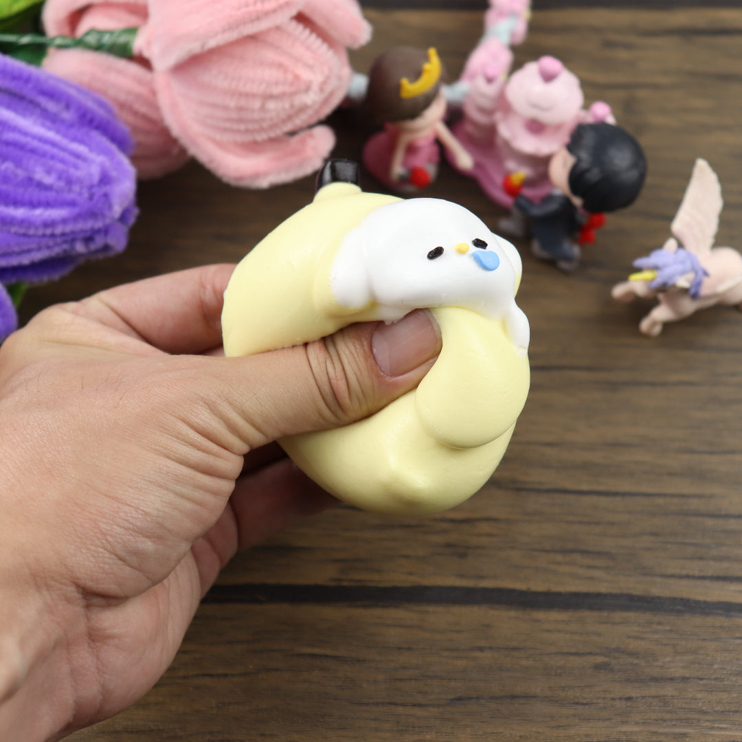 Letssquishy Taba Squishy：バナナスリーピングドッグ - 手作りシリコンスクイーズフィジェットトイ