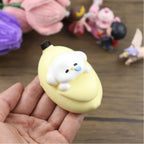 Letssquishy Kawaii Sleepy Puppy Banana Taba Squishy — Lazy Dog Fruit Dessert Silicone Toy — Handmade "Soft Butter" Texture Stress Relief Fidget