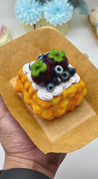 Letssquishy Taba Squishy: Realistic Mangosteen & Blueberry Waffle – Handmade Silicone Dessert Fidget Toy