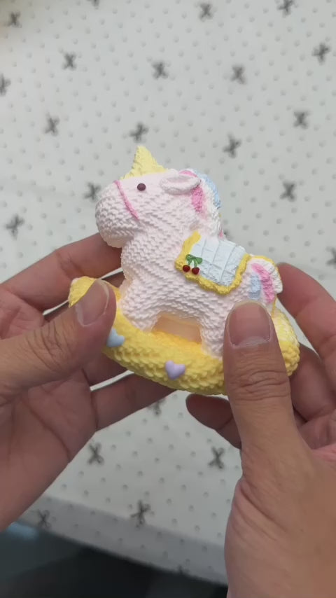Letssquishy Knitted Rocking Horse Taba Squishy — Realistic Wool Texture Silicone Toy — Soft Marshmallow Sensory Fidget Handmade Stress Relief