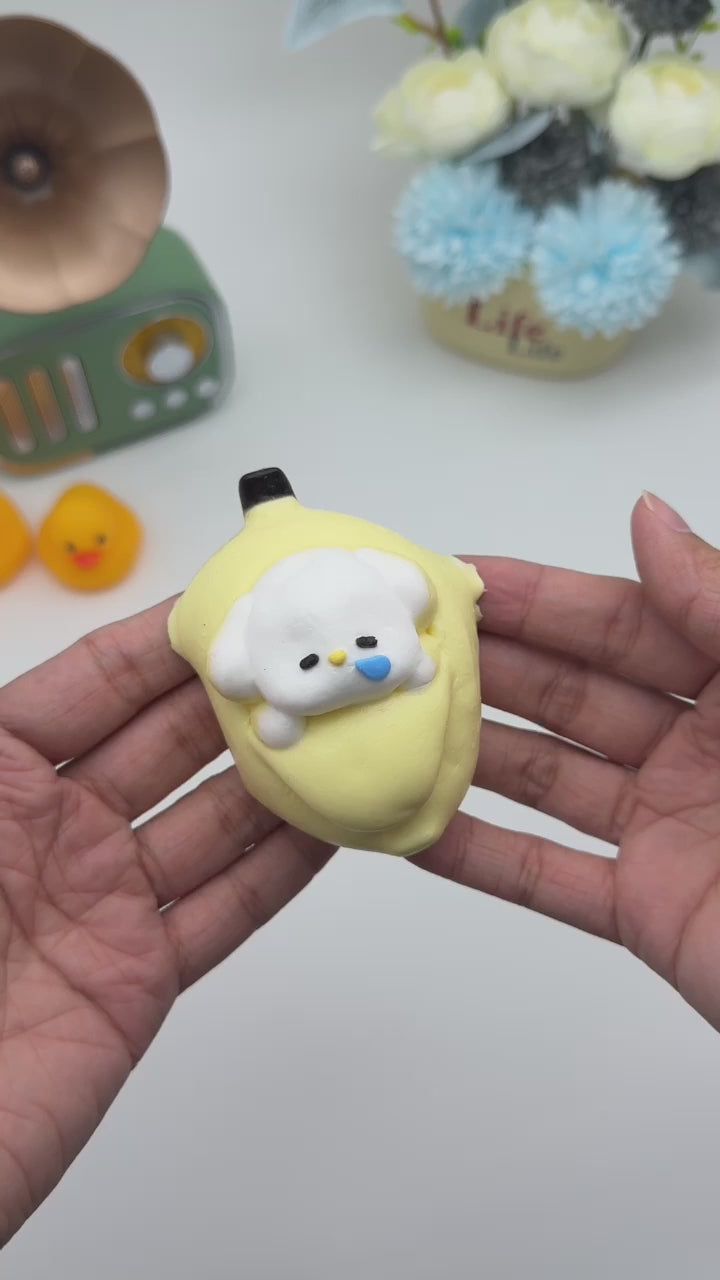 Letssquishy Taba Squishy：バナナスリーピングドッグ - 手作りシリコンスクイーズフィジェットトイ